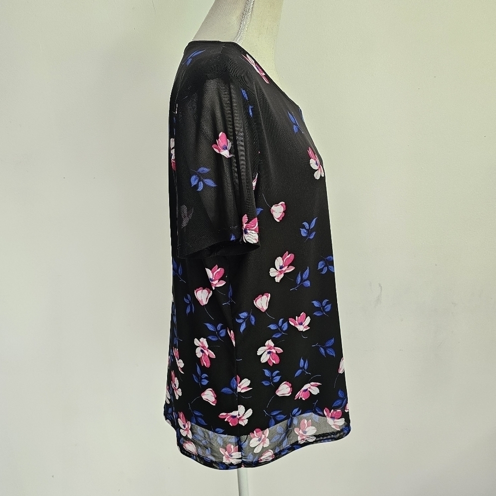 Calvin Klein Black Floral Mesh Tee - Picture 8 of 10